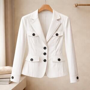 MNG By Mango Tuxedo Suit Jacket White Formal Business Women Size 8 NWT